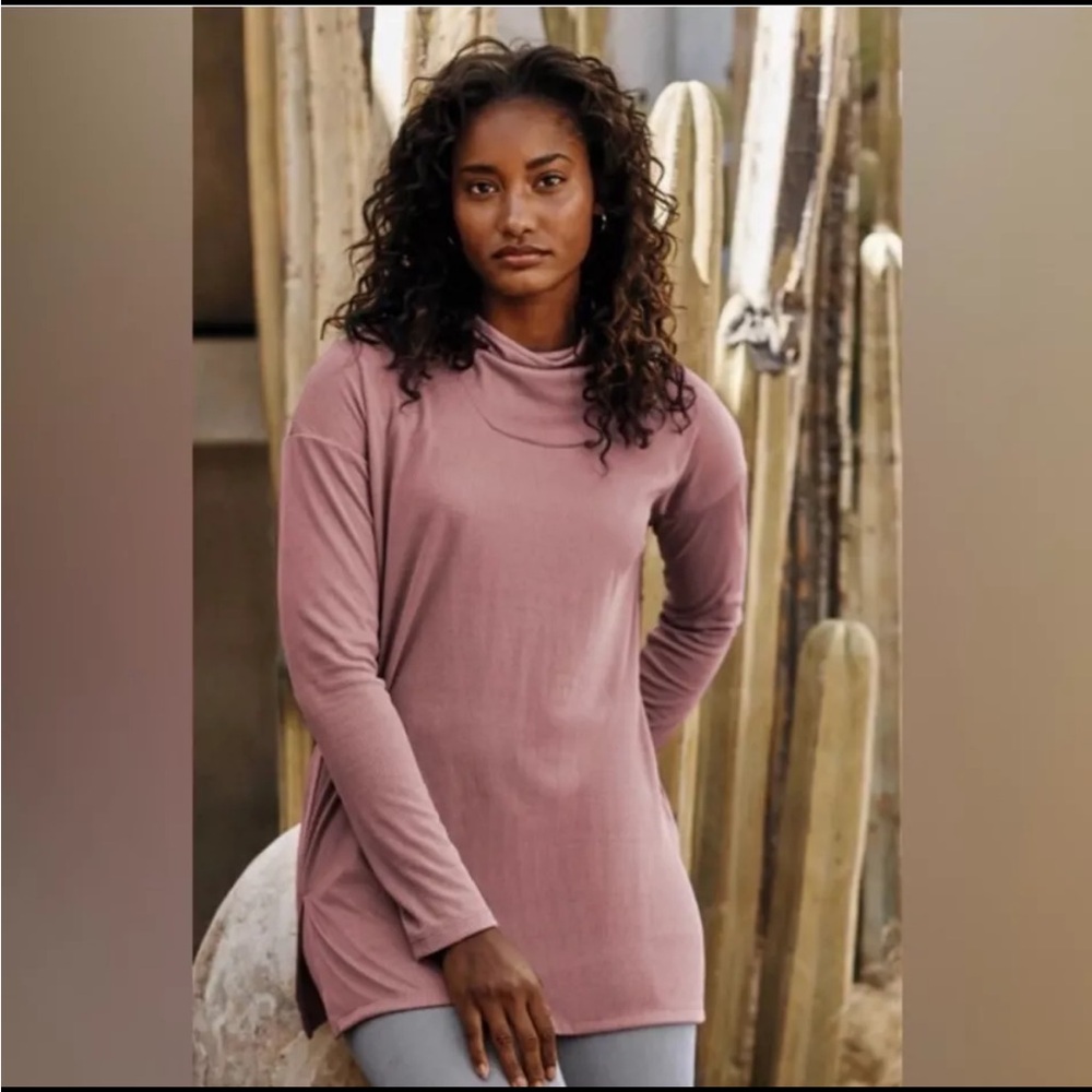 J Jill‎ pure jill Women’s Sand Washed Tunic Mauve Tencel Ribbed Knit Top Size XL